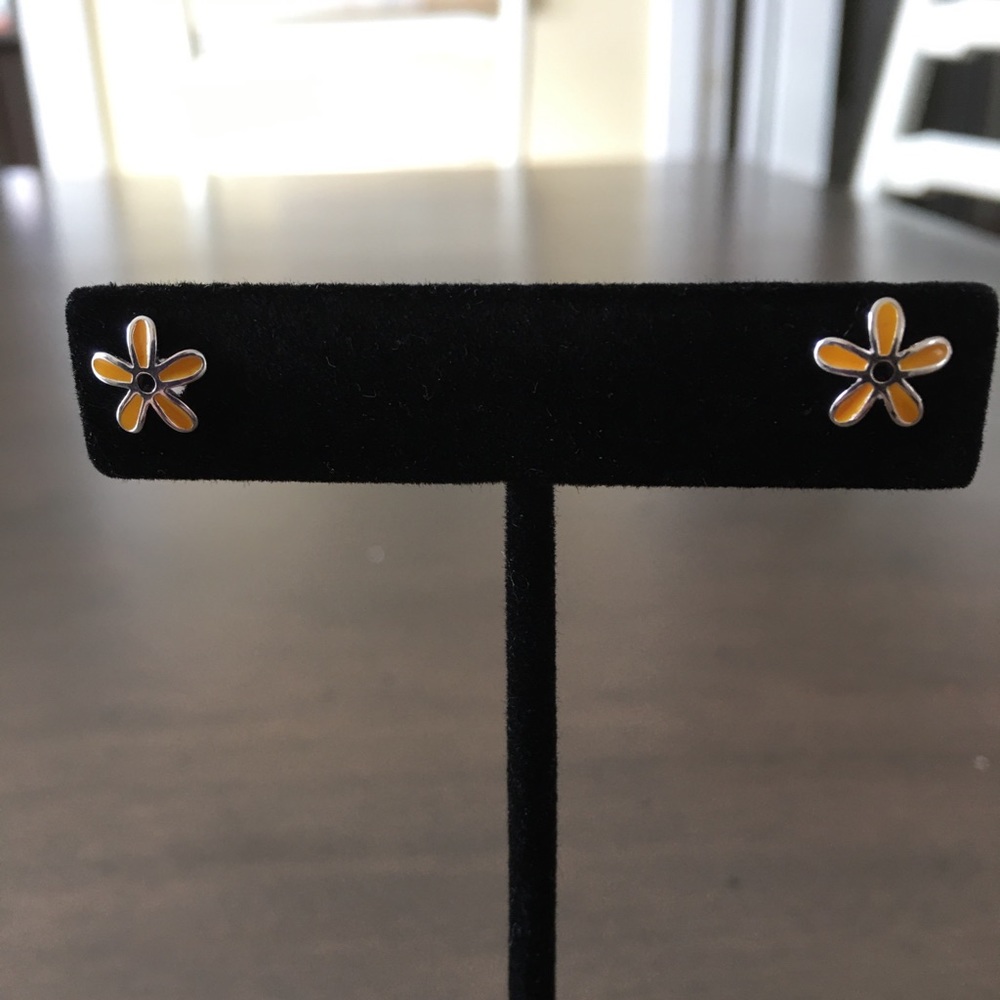 Sterling Silver Enamel Stud Earrings Flowers